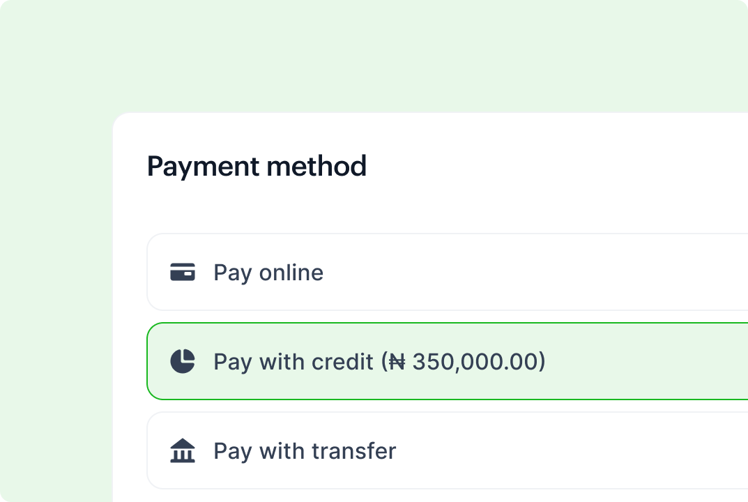 Choosing pay with credit at checkout